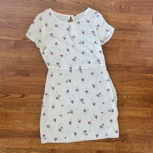 Free People White Dress with Red and Blue Floral Design